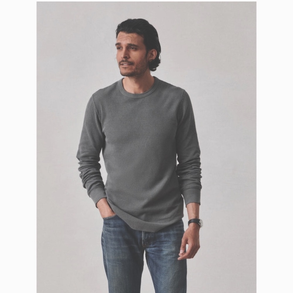 Buck Mason Grey  Pullover Long Sleeve Tee Shirt